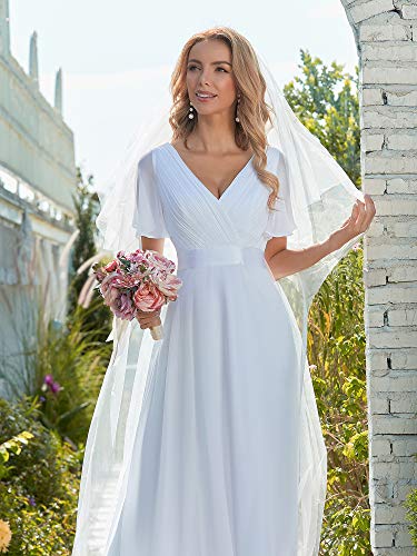Women's Classic Chiffon Short Sleeve Pleated V-Neck Floor Length Bridesmaid Dresses 09890