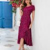Women Sequin Formal Party Dress Flutter Short Sleeve Wedding Cocktail Long Evening Dress
