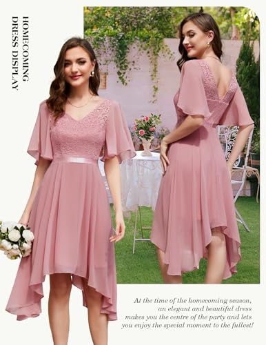 Homecoming Cocktail Formal Party Dress Bridesmaid Wedding Guest A Line Lace Elegant Flowy Prom Dresses