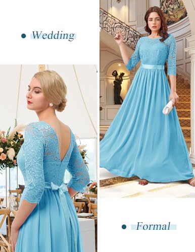 Women Long Sleeve Formal Party Dress Lace Wedding Guest Maxi Dresses Elegant Cocktail Evening Gowns