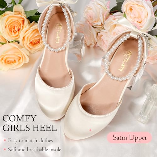 Girls Dress Shoes High Heels Sandals Decorative Pearls Ankle Strap Flower Girl Little Big Kid Mary Jane Wedding Party Communion