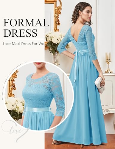 Women Long Sleeve Formal Party Dress Lace Wedding Guest Maxi Dresses Elegant Cocktail Evening Gowns