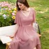 Homecoming Cocktail Formal Party Dress Bridesmaid Wedding Guest A Line Lace Elegant Flowy Prom Dresses