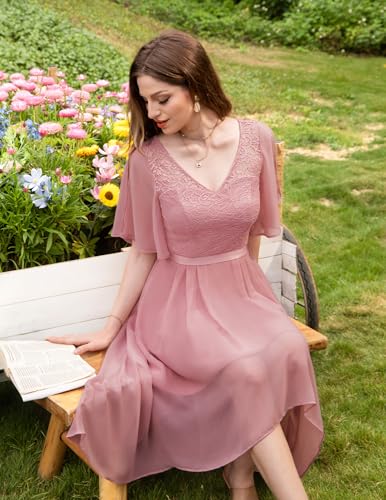 Homecoming Cocktail Formal Party Dress Bridesmaid Wedding Guest A Line Lace Elegant Flowy Prom Dresses
