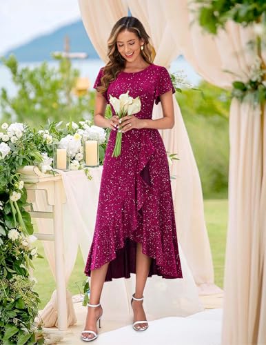 Women Sequin Formal Party Dress Flutter Short Sleeve Wedding Cocktail Long Evening Dress