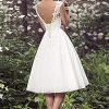 Short Lace Wedding Dresses Knee Length Travel Tulle Rhinestones V-Neck Lace Up Bride Gowns Vintage Dress