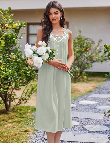 Nightgowns for Women Cotton Long Night Gown Sleeveless Sleep Dress Victorian Nightdress Ladies Sleepwear S-XXXL
