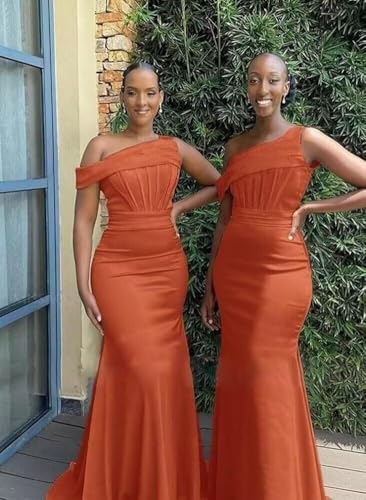 Satin One Shoulder Bridesmaid Dresses for Women Long Corset Prom Dress Mermaid Formal Evening Gown BD709