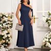 Women's Formal Elegant Wedding Guest Dresses One Shoulder A Line Maxi Cocktail Slit Dress