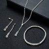 Silver Bridal Jewelry Set Rhinestone Necklace Bracelet Dangle Earrings for Bride Bridesmaid Teardrop Pendant Crystal Wedding