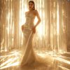 Off Shoulder Satin Wedding Dress Sleeveless – Lightweight Engagement Bridal Gown with Train for Summer Wedding